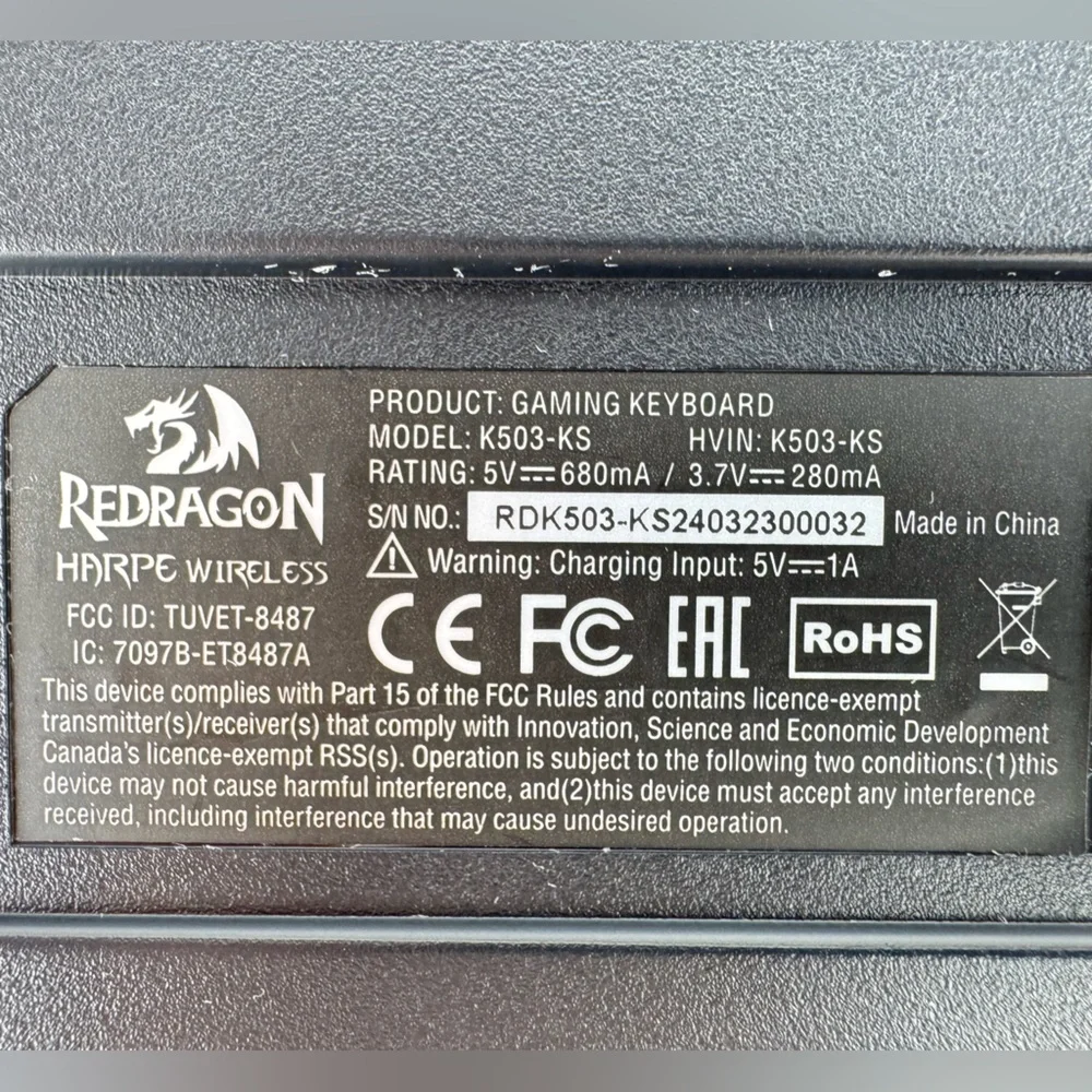 Red Dragon Back Lit Gaming Keyboard -Missing Dongle/Tested